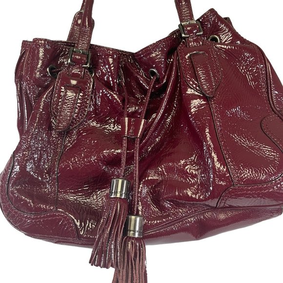 Antonio Melani Burgundy Leather Satchel Handbag w/ Dust Bag - Picture 2 of 8